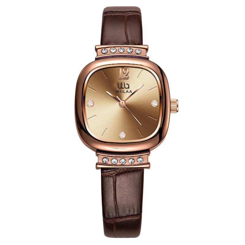 Luxury Watch Leather Strap - Женские квадратные часы из розового золота,