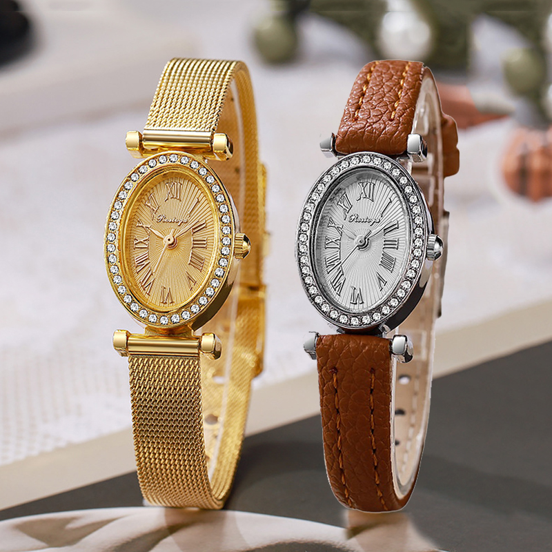 Luxury Watch Leather Strap - Роскошные женские часы с овальным циферблатом,
