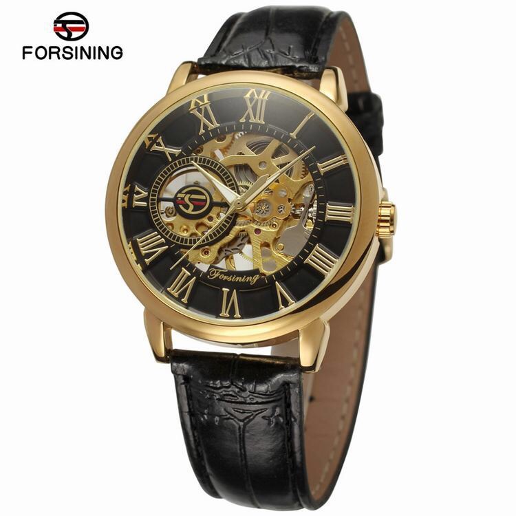Luxury Watch Brands Logo - Мужские механические часы-скелетоны с кожаным ремешком