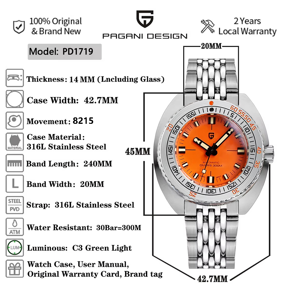 Мужские механические часы Paga – обзор и цена Diver Watch 300M