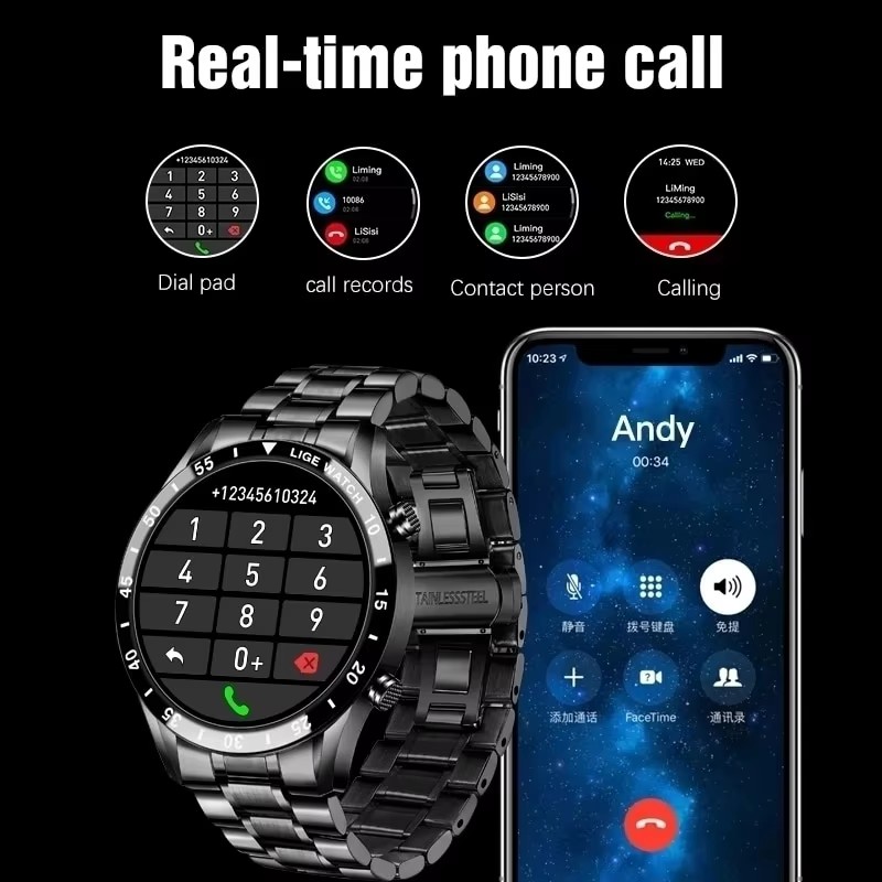 LIGE Новые Bluetooth-смарт-час – обзор и цена Luxury Watch Arabic