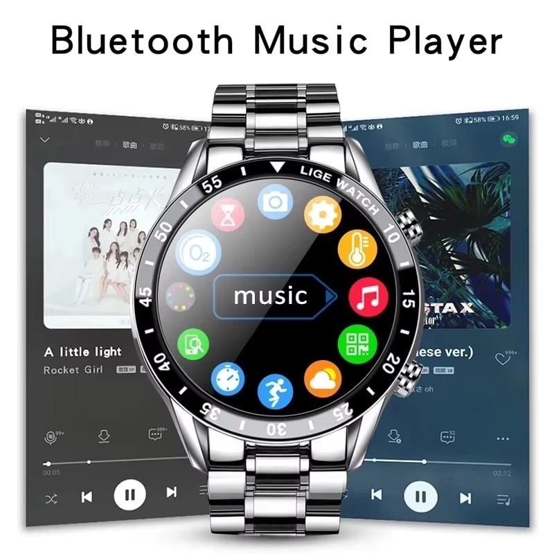 LIGE Новые Bluetooth-смарт-час – обзор и цена Luxury Watch Arabic