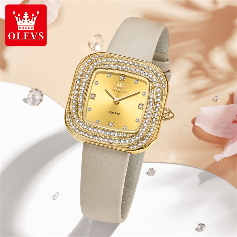 OLEVS модные женские квадратны – обзор и цена Luxury Watch Leather Strap