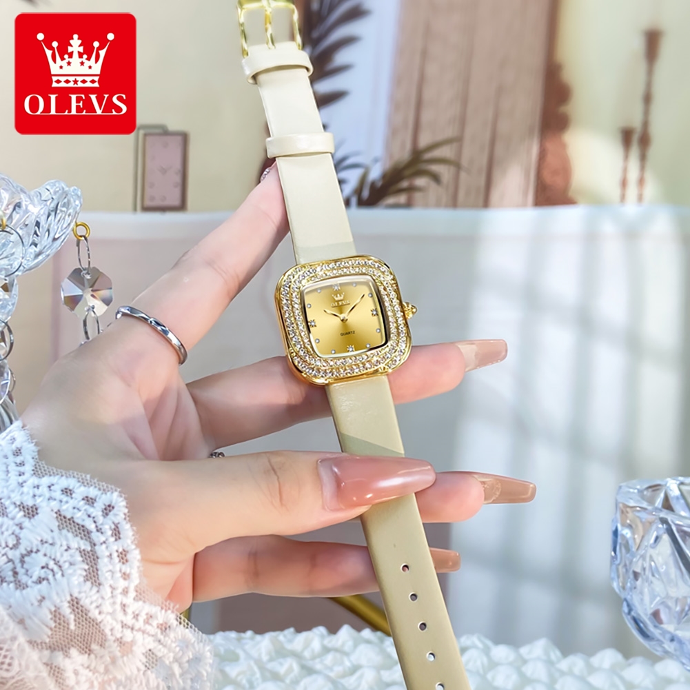 OLEVS модные женские квадратны – обзор и цена Luxury Watch Leather Strap
