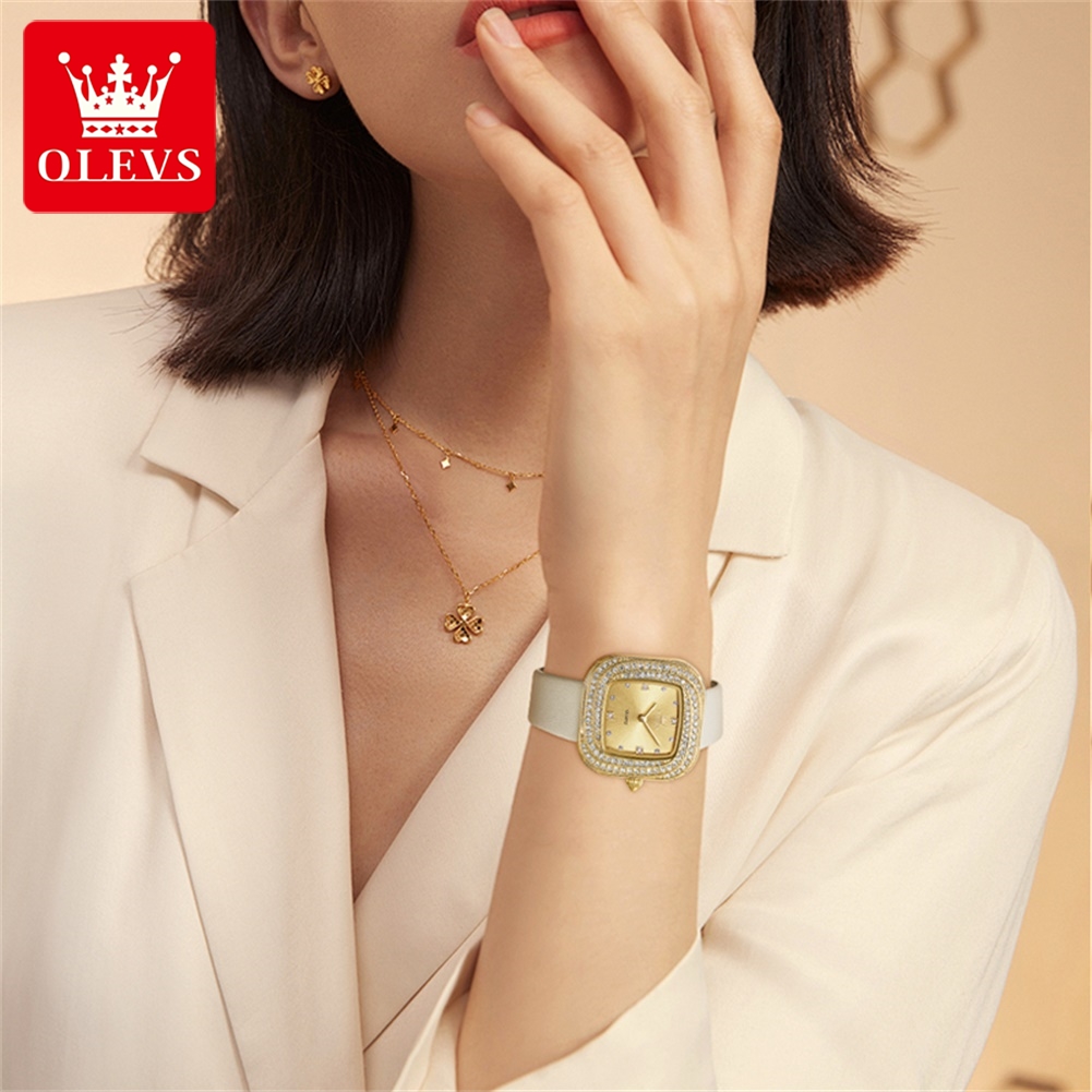 OLEVS модные женские квадратны – обзор и цена Luxury Watch Leather Strap